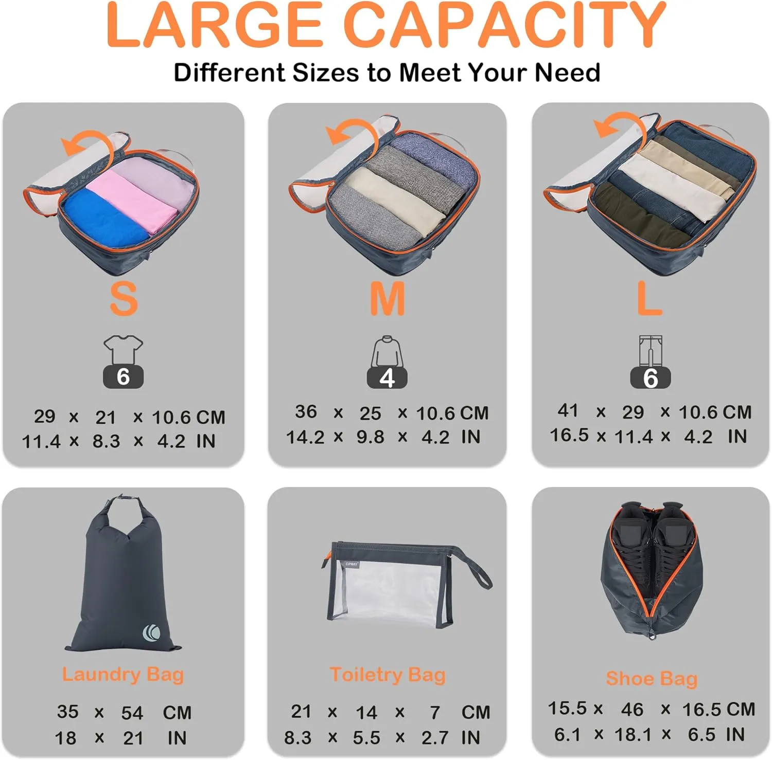 Cipway Compression Packing Cubes Mesh, Lightweight Luggage Organizer Bags with Laundry Bag, Toiletries Bag and Shoe Bag, Travel Essentials for Carry on Suitcase8 Pcs,Grey