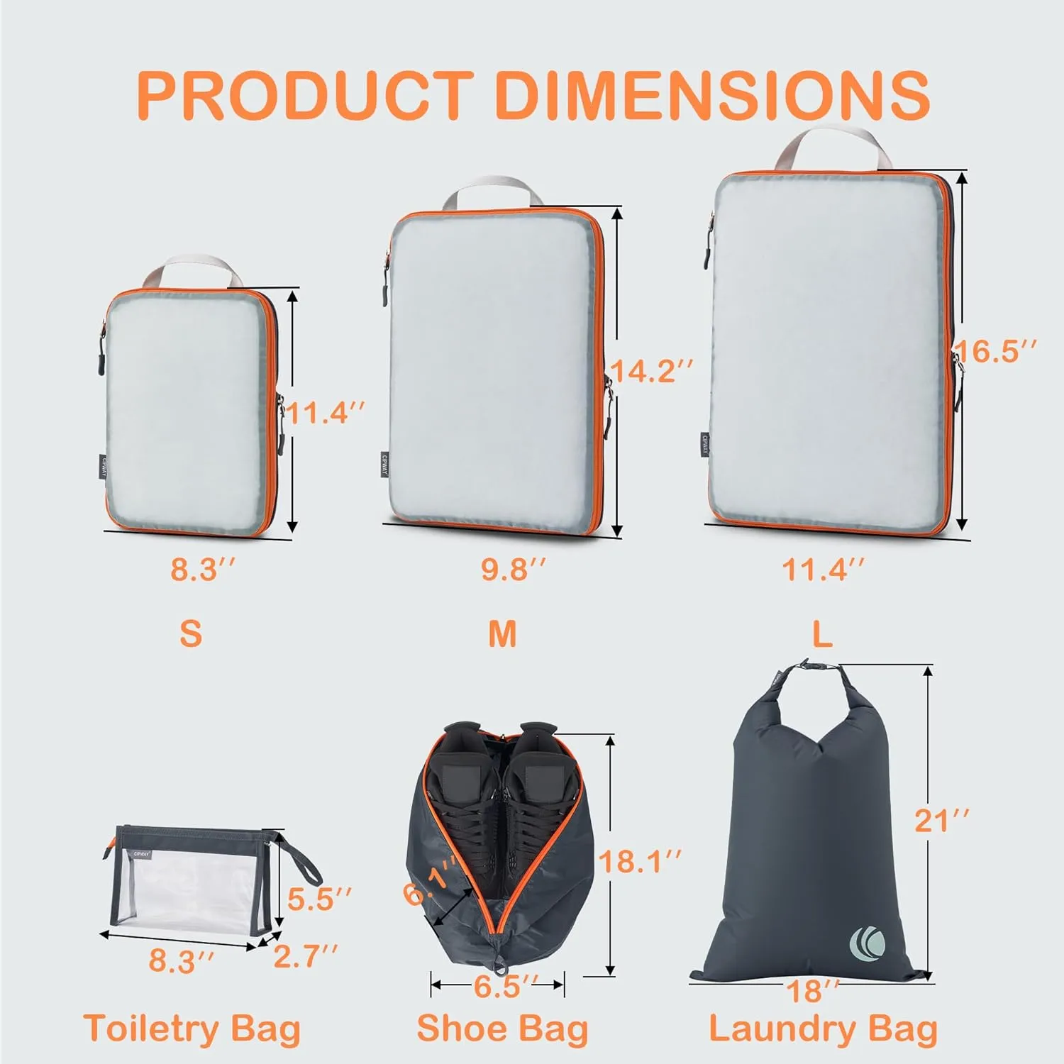 Cipway Compression Packing Cubes Mesh, Lightweight Luggage Organizer Bags with Laundry Bag, Toiletries Bag and Shoe Bag, Travel Essentials for Carry on Suitcase8 Pcs,Grey