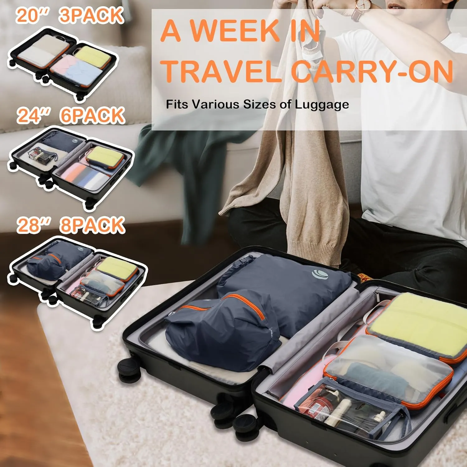 Cipway Compression Packing Cubes Mesh, Lightweight Luggage Organizer Bags with Laundry Bag, Toiletries Bag and Shoe Bag, Travel Essentials for Carry on Suitcase8 Pcs,Grey