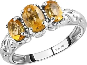 Citrine Ring 925 Sterling Silver Rings for Women in Platinum Plated Birthstone Gemstone Citrine Jewelry for Women Birthday Gifts Size - 9