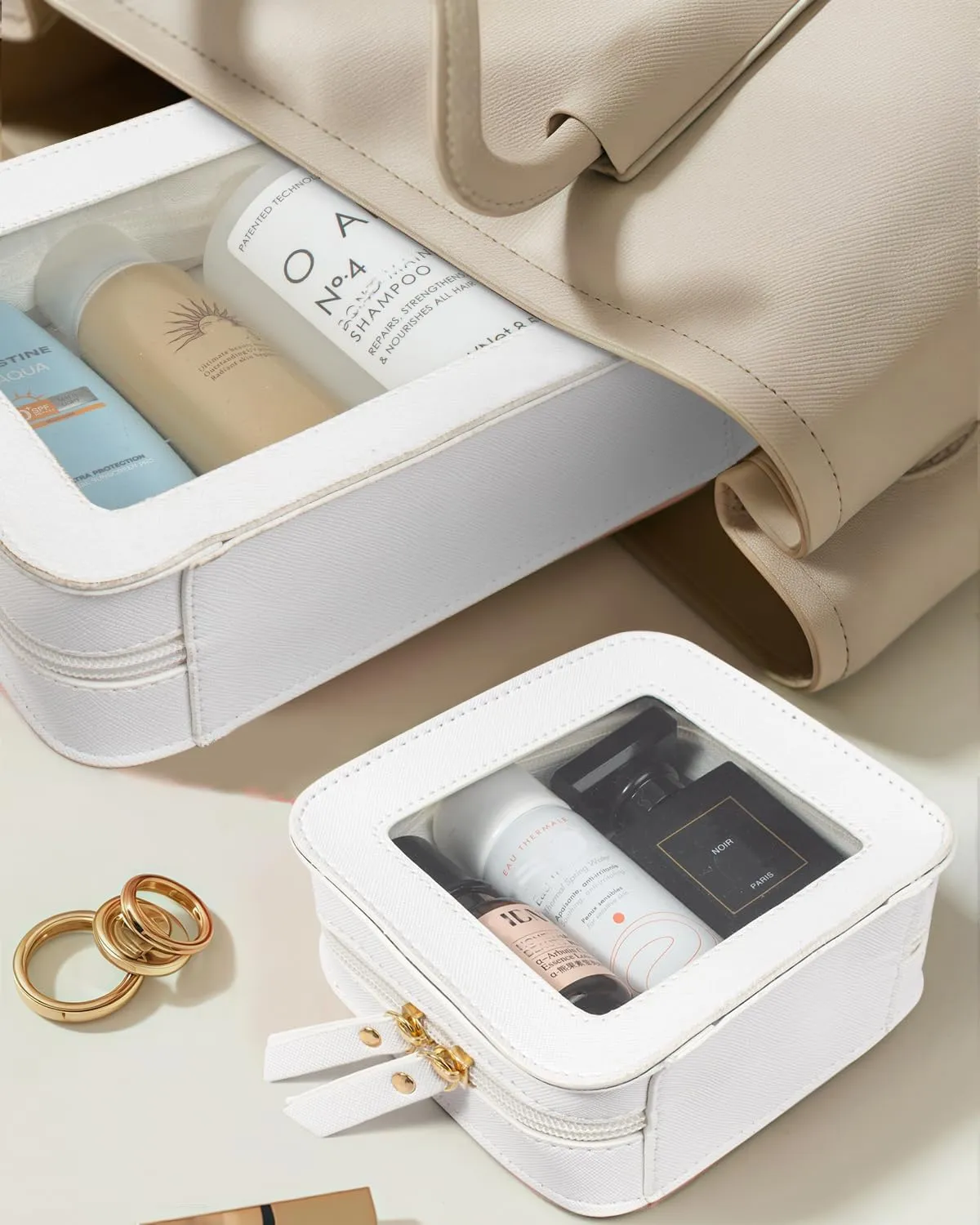 Clear Makeup Bag Set for Women, Travel Makeup Pouch Portable Waterproof Cosmetic Bags with Zipper Clear Toiletry Bag for Traveling Small Make up Pouch for Purse Mini Cosmetic Case Car Organizer Bag 