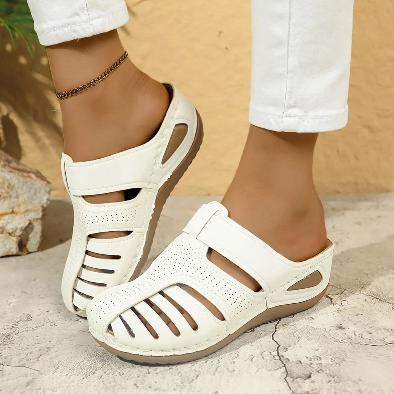 Closed Toe Sandals for Women 2025,Orthopedic Sandals Breathable Slip On Slippers Arch Support Outdoor Beach Shoes