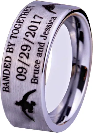 CLOUD DANCER Customizable for Wedding Date and The Names of Groom and Bride - Hunting Ducks Design and Matted Finished Tungsten Carbide Ring