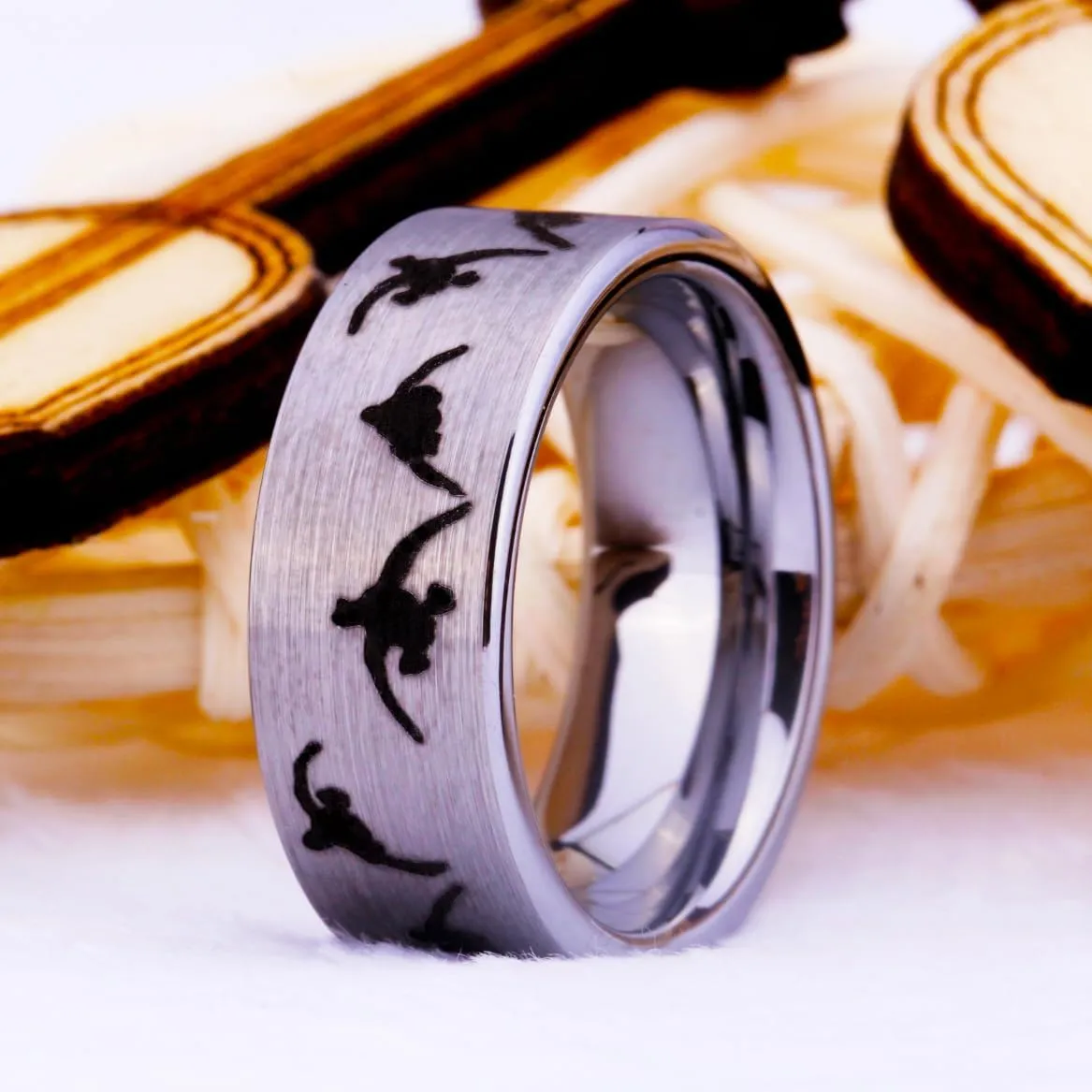 CLOUD DANCER Customizable for Wedding Date and The Names of Groom and Bride - Hunting Ducks Design and Matted Finished Tungsten Carbide Ring