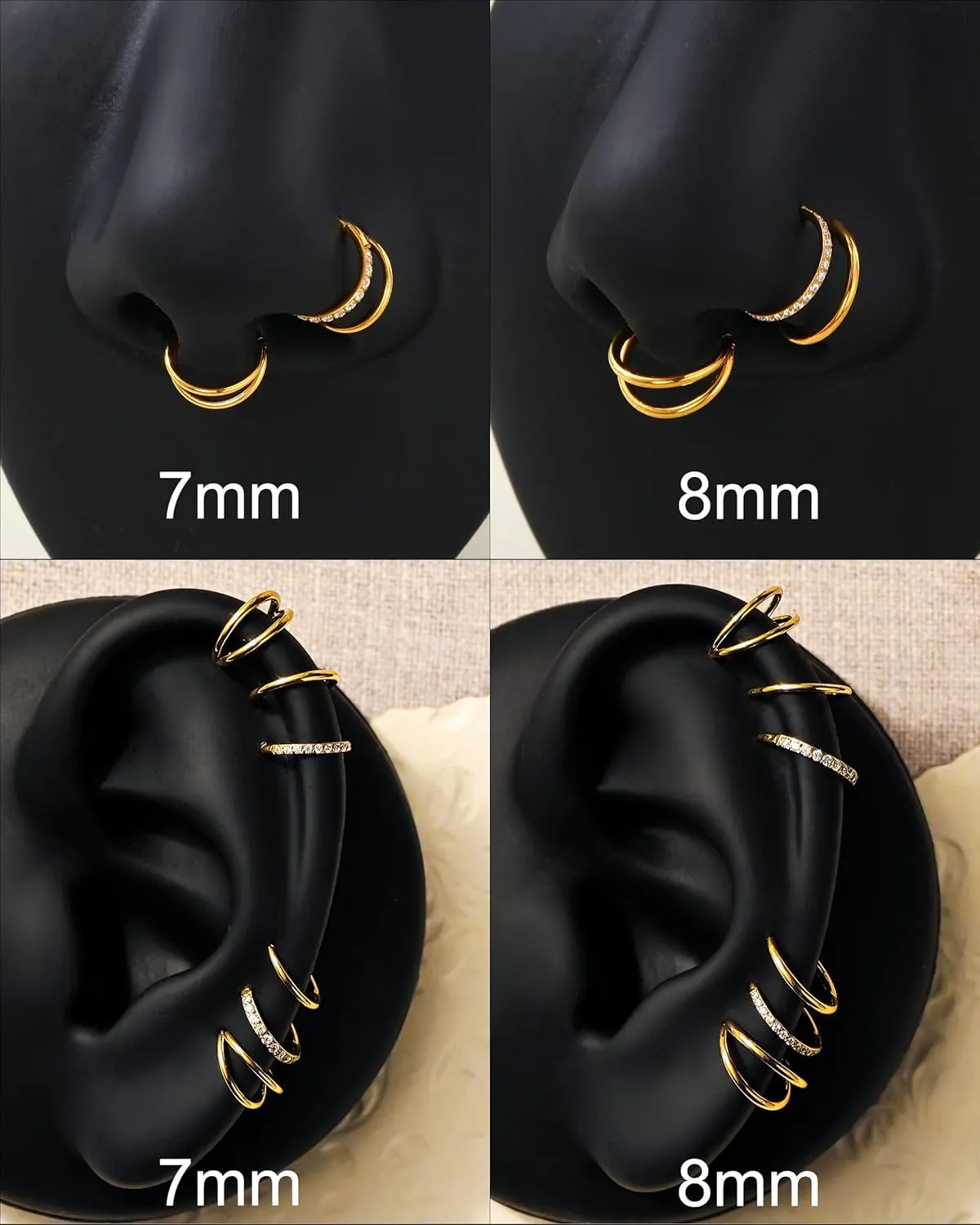 CM Crareesi Mania Nose Rings for Women 3PCS Nose Rings Hoops 316L Surgical Steel Double Hoop Nose Ring Septum Rings Earring Helix Daith Cartilage Tragus Conch Rook