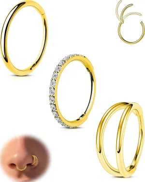 CM Crareesi Mania Nose Rings for Women 3PCS Nose Rings Hoops 316L Surgical Steel Double Hoop Nose Ring Septum Rings Earring Helix Daith Cartilage Tragus Conch Rook