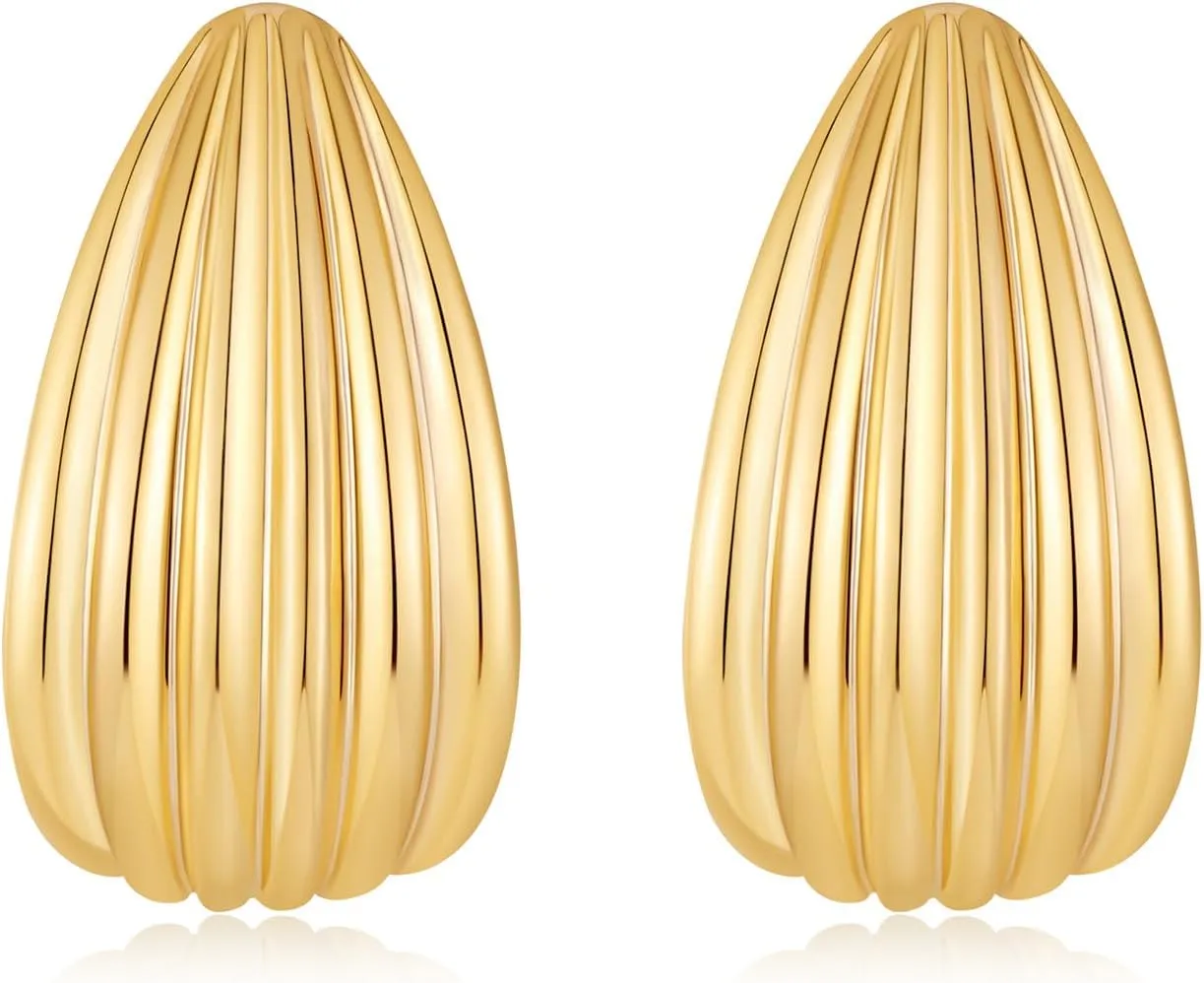 Cold Statement Earrings for Women - Trendy Vintage Textured Seashell Dangle Drop Stud Earrings, Chunky Gold Jewelry for Women Gifts
