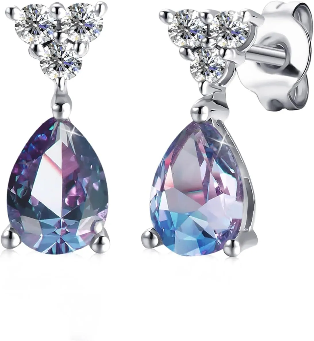 Color Change Alexandrite Earrings 925 Sterling Silver June Birthstone Round Cut Oval Cut Halo Hypoallergenic Drop Dangle Stud Simulated Created Alexandrite Earrings for Women