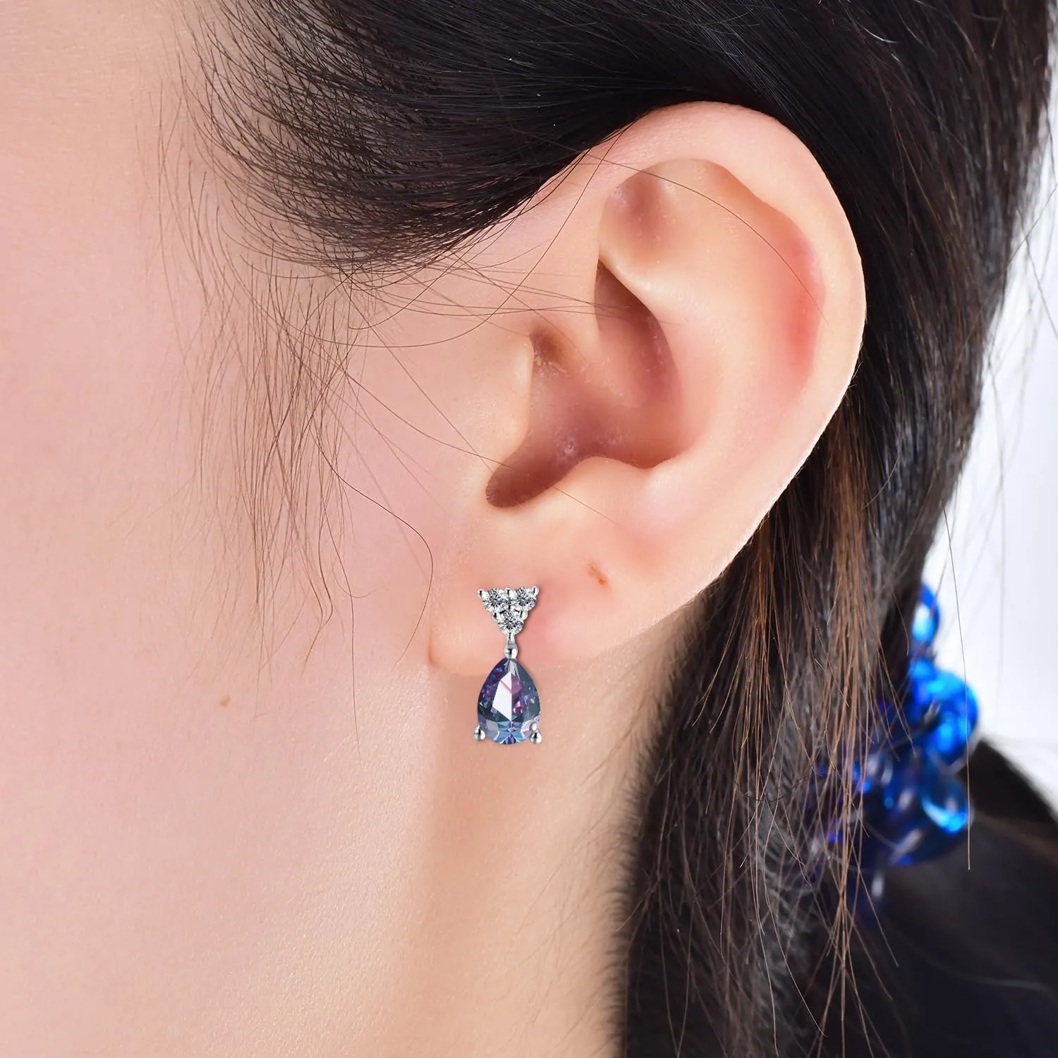 Color Change Alexandrite Earrings 925 Sterling Silver June Birthstone Round Cut Oval Cut Halo Hypoallergenic Drop Dangle Stud Simulated Created Alexandrite Earrings for Women