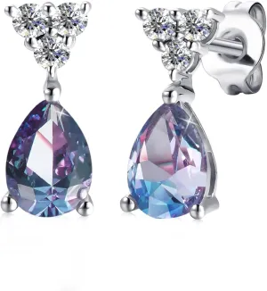Color Change Alexandrite Earrings 925 Sterling Silver June Birthstone Round Cut Oval Cut Halo Hypoallergenic Drop Dangle Stud Simulated Created Alexandrite Earrings for Women