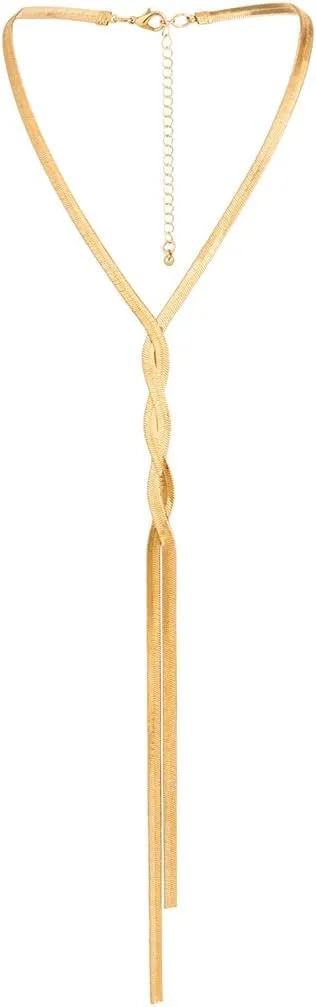 COLORFUL BLING Minimalist Dainty Gold Y Long Twisted Snake Chain Layered Choker Necklace for Women Punk Hip Hop Jewelry