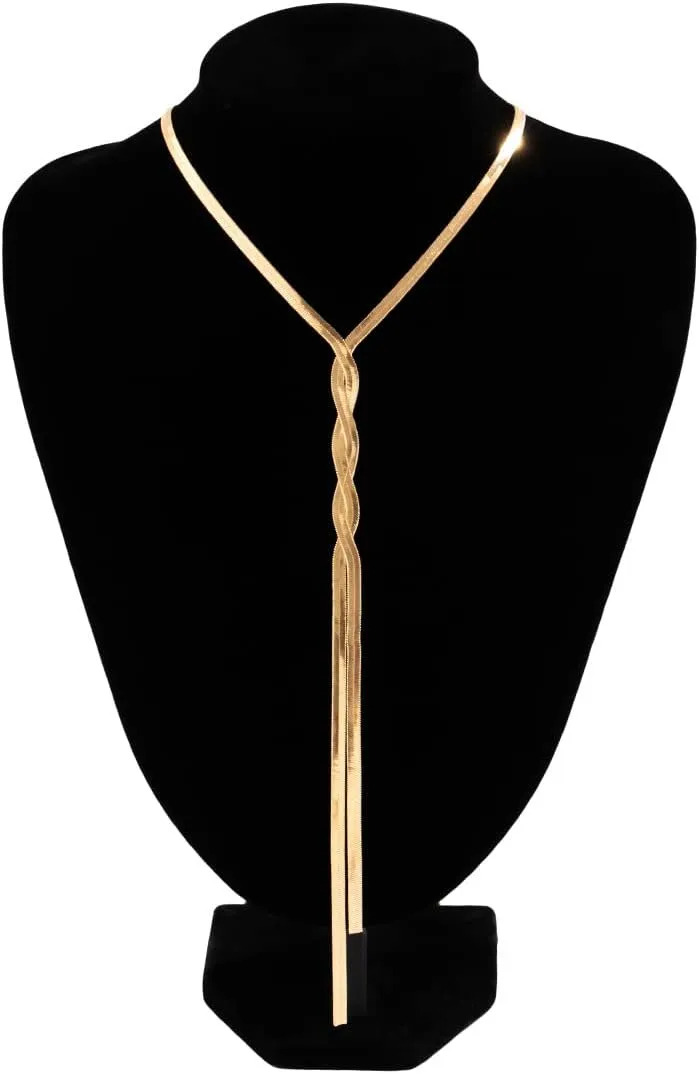 COLORFUL BLING Minimalist Dainty Gold Y Long Twisted Snake Chain Layered Choker Necklace for Women Punk Hip Hop Jewelry