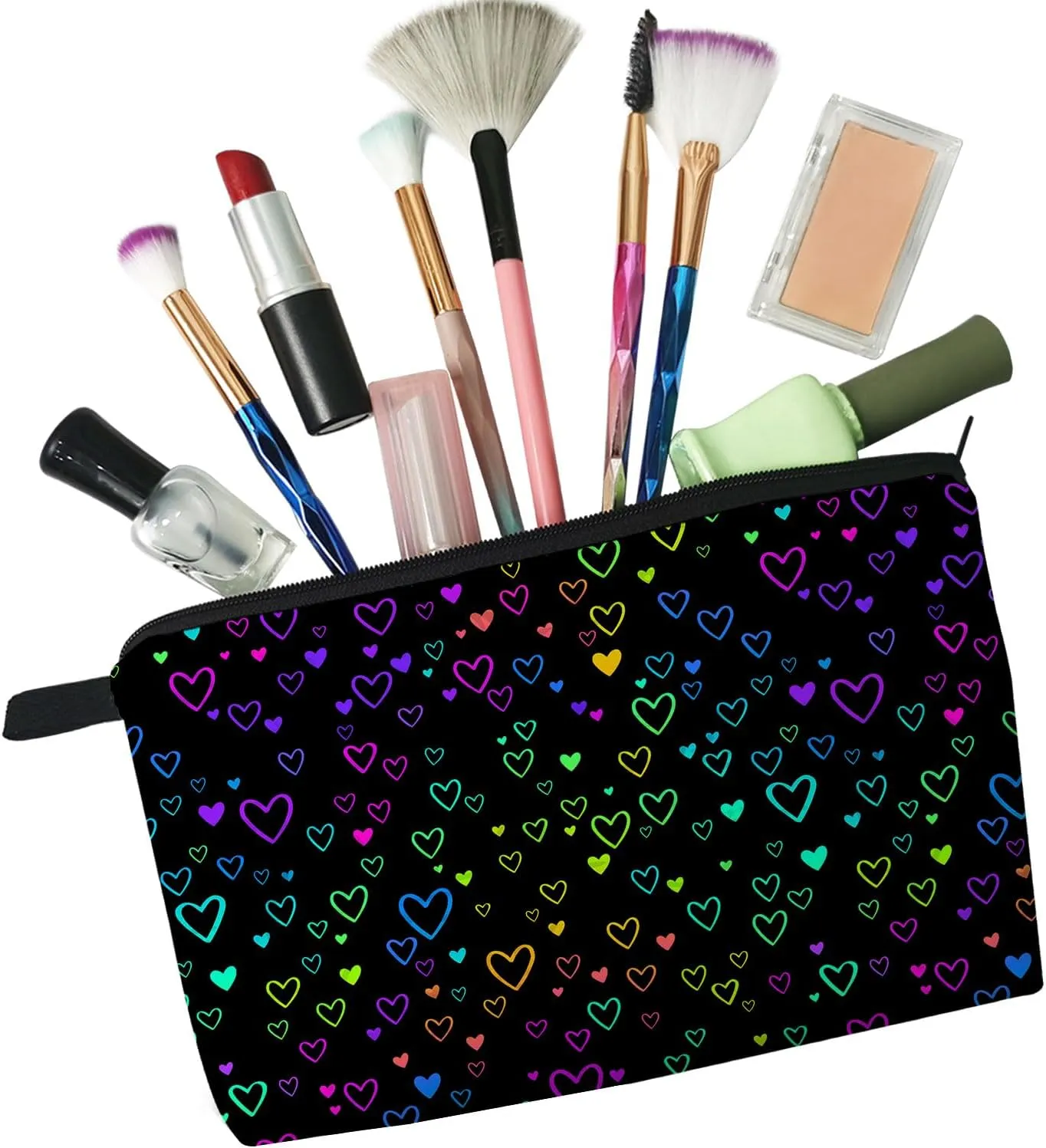Colorful Heart Makeup Bag Cute Small Makeup Organizer Bag Travel Toiletry Zipper Pouch Birthday Christmas Valentine Gift Heart Cosmetic Bag for Women Friends