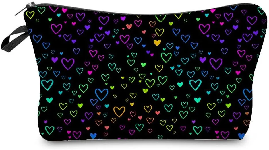 Colorful Heart Makeup Bag Cute Small Makeup Organizer Bag Travel Toiletry Zipper Pouch Birthday Christmas Valentine Gift Heart Cosmetic Bag for Women Friends