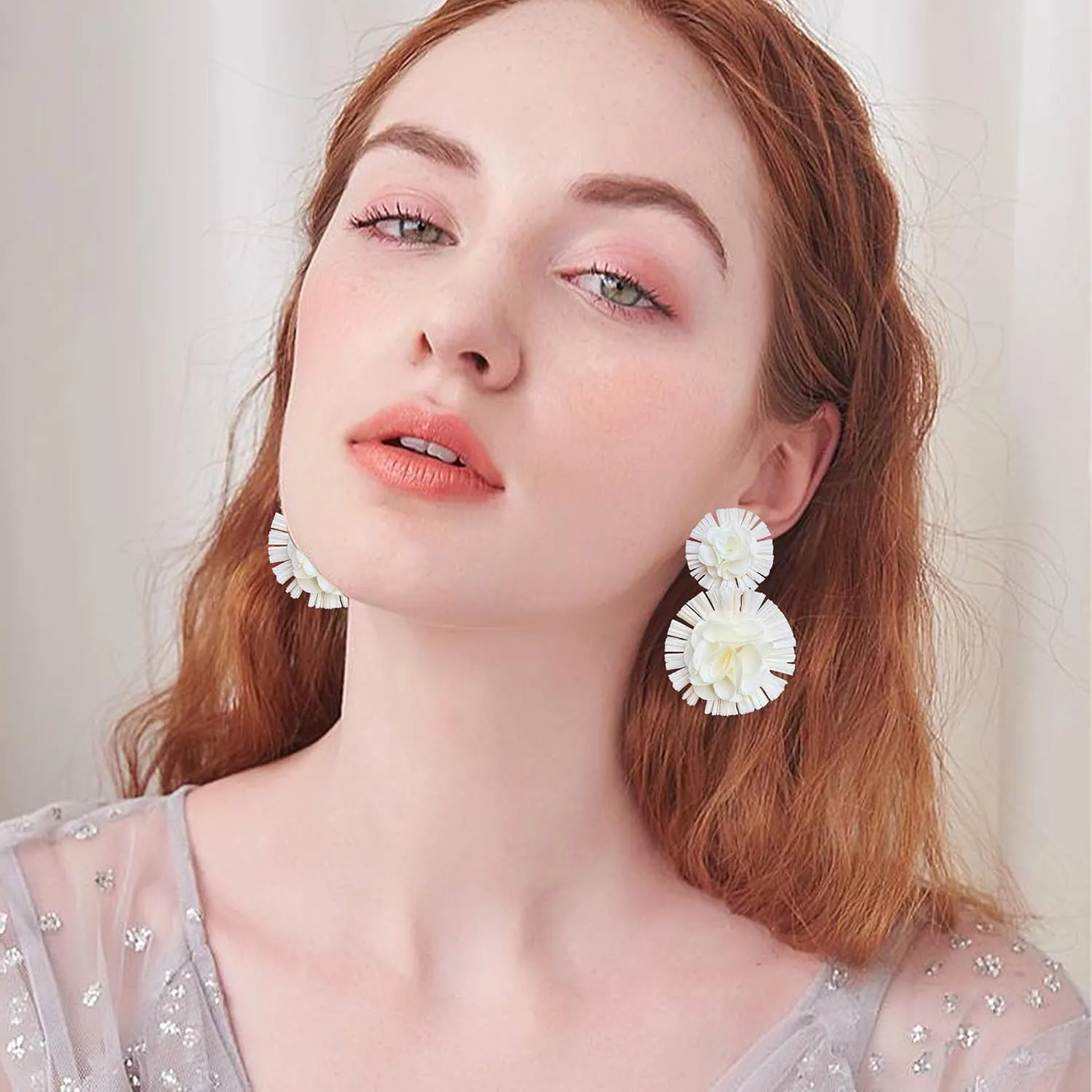 Colorful Rattan Earrings for Women Statement Boho Raffia Straw Wrapped Flower Drop Dangle Earrings Summer Tropical Beach Jewelry