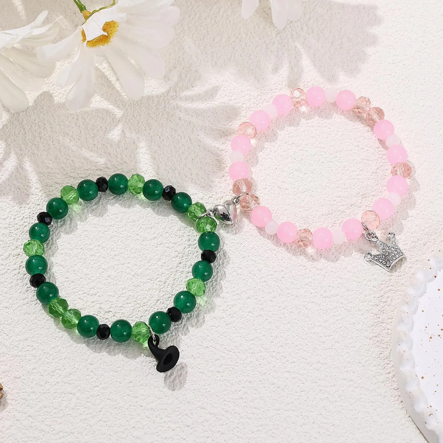 Cooluckday Matching Bracelets for Couples Best Friend Movie Inspiration Matching Crown Witch Hat Heart Charm Bracelets for Women Friendship Bracelets Gifts for Sister Long Distance Gift