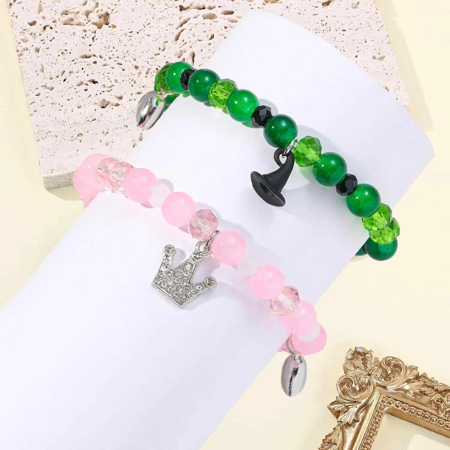 Cooluckday Matching Bracelets for Couples Best Friend Movie Inspiration Matching Crown Witch Hat Heart Charm Bracelets for Women Friendship Bracelets Gifts for Sister Long Distance Gift