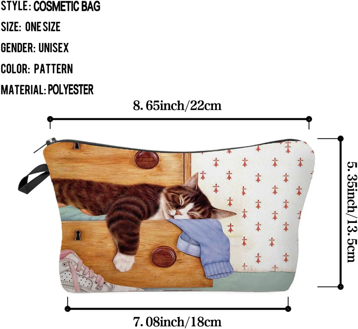 Cosy Cat Makeup Bag Cute Small Organizer Bag Travel Toiletry Zipper Pouch Presents Floral Cat Kitten Cosmetic Bag for Cat Lovers Cat Mom Women Sisters