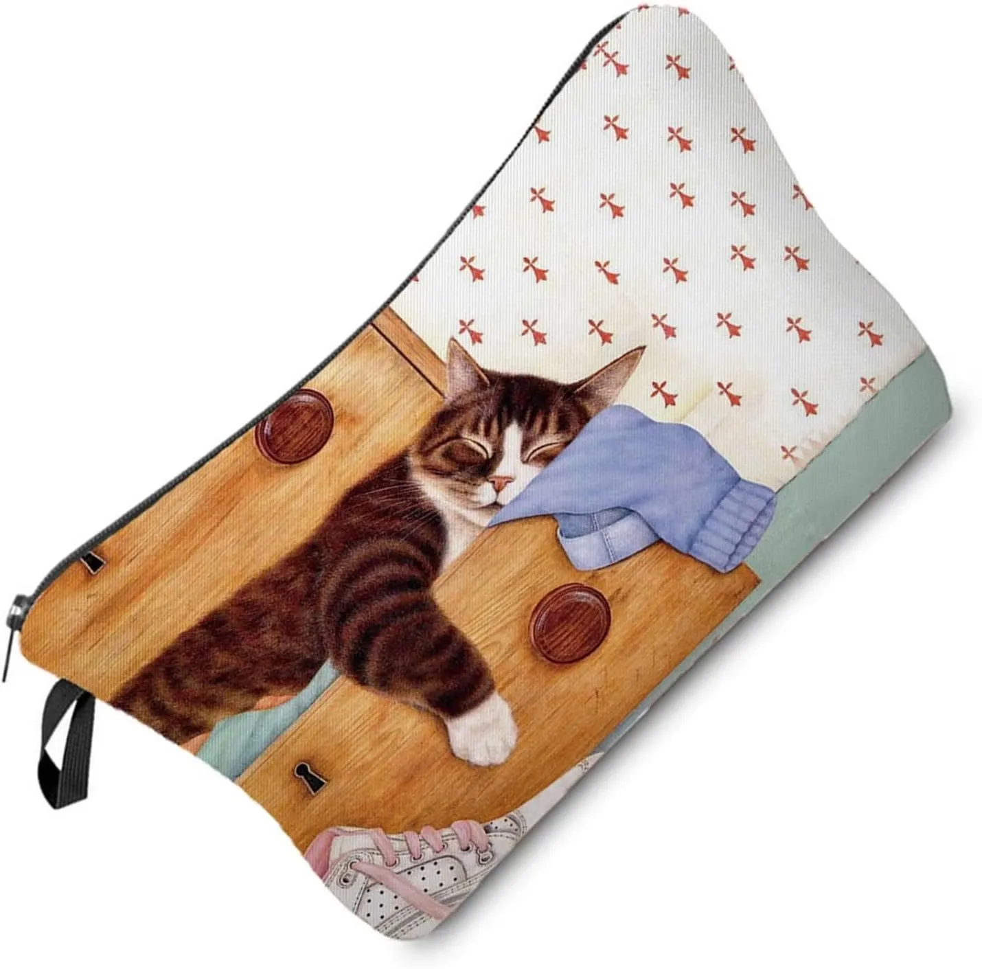 Cosy Cat Makeup Bag Cute Small Organizer Bag Travel Toiletry Zipper Pouch Presents Floral Cat Kitten Cosmetic Bag for Cat Lovers Cat Mom Women Sisters