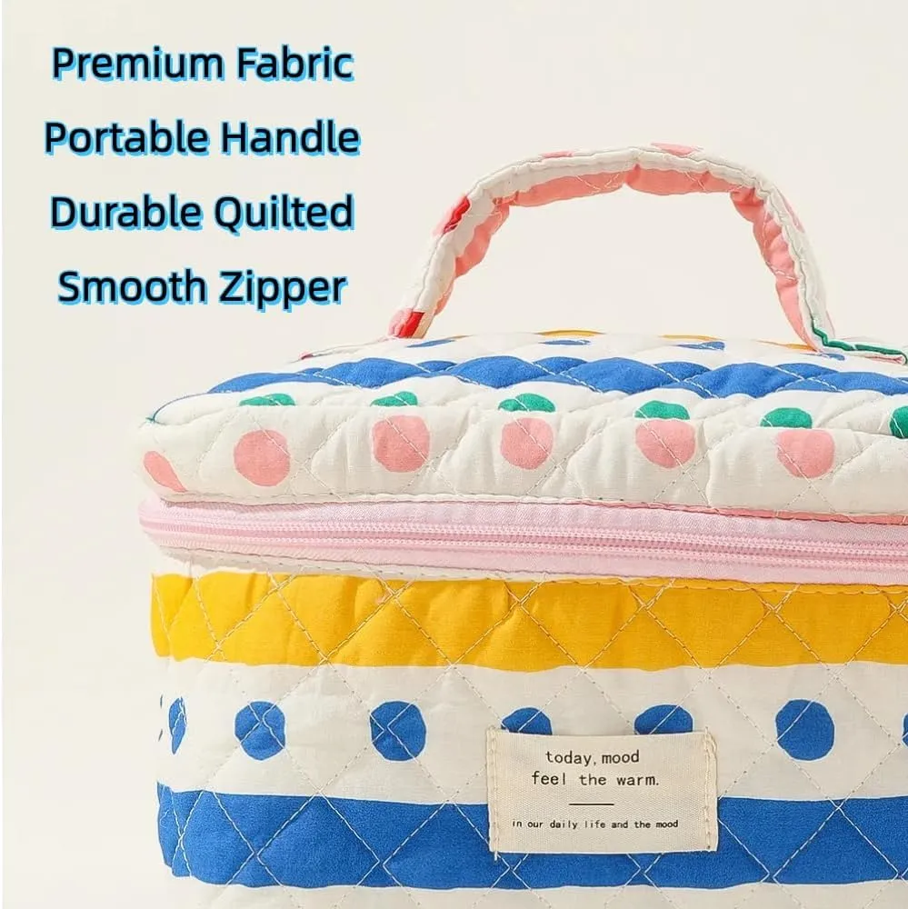 Cotton Quilted Travel Makeup Bag Women Girls Floral Graphic Coquette Large Cosmetic Toiletry Bags Cute Aesthetic Case Organizer Kits (Large04#Bunny)