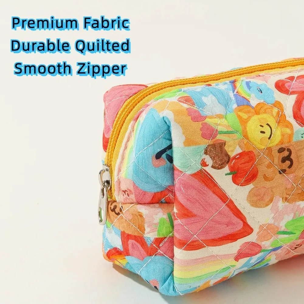 Cotton Quilted Travel Makeup Bag Women Girls Floral Graphic Coquette Large Cosmetic Toiletry Bags Cute Aesthetic Case Organizer Kits (Large04#Bunny)