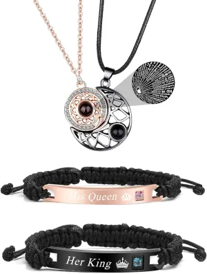 Couple Bracelet Long Distance Pulseras Para Mujer Matching Heart Couples Bracelets Necklaces Set for Bf Gf Couples Jewelry Set Couples Gifts for Him Her Wedding Gifts for Couples 2024