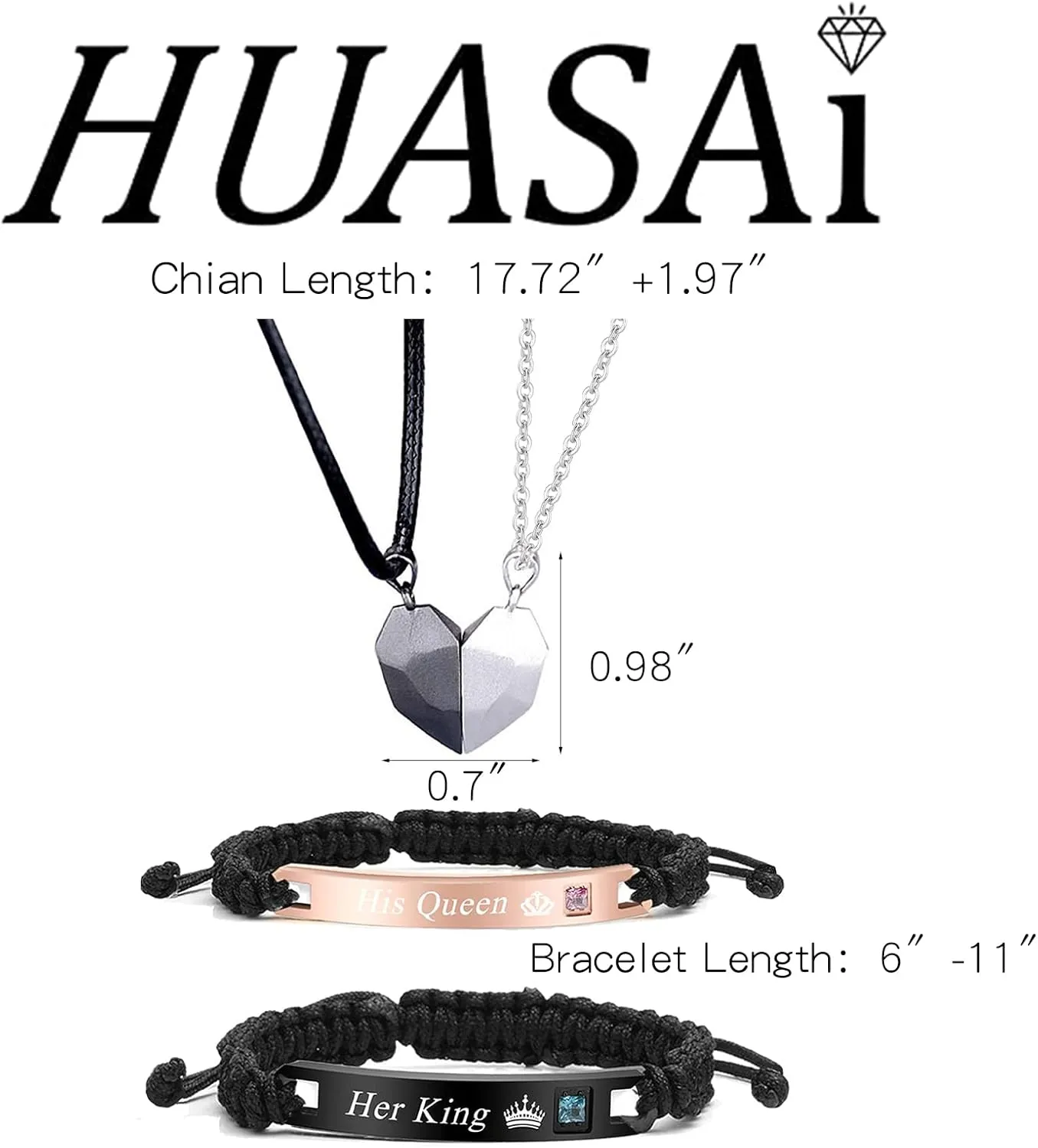 Couple Bracelet Long Distance Pulseras Para Mujer Matching Heart Couples Bracelets Necklaces Set for Bf Gf Couples Jewelry Set Couples Gifts for Him Her Wedding Gifts for Couples 2024