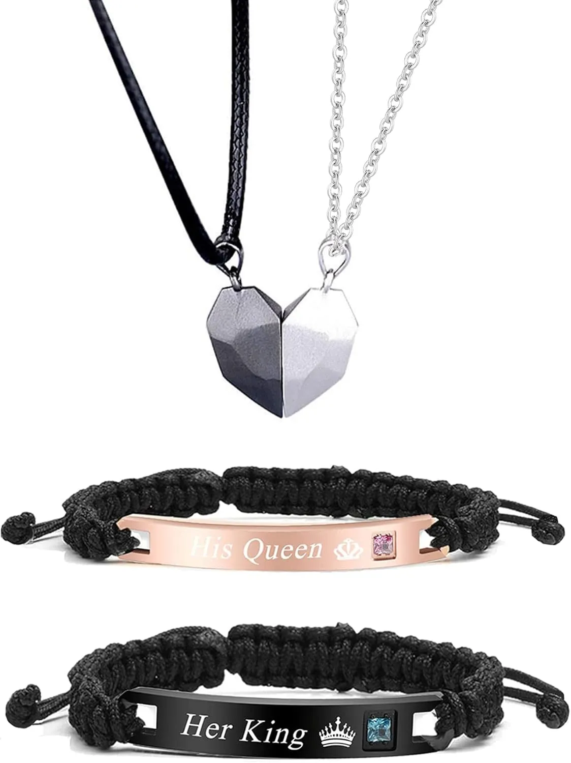 Couple Bracelet Long Distance Pulseras Para Mujer Matching Heart Couples Bracelets Necklaces Set for Bf Gf Couples Jewelry Set Couples Gifts for Him Her Wedding Gifts for Couples 2024