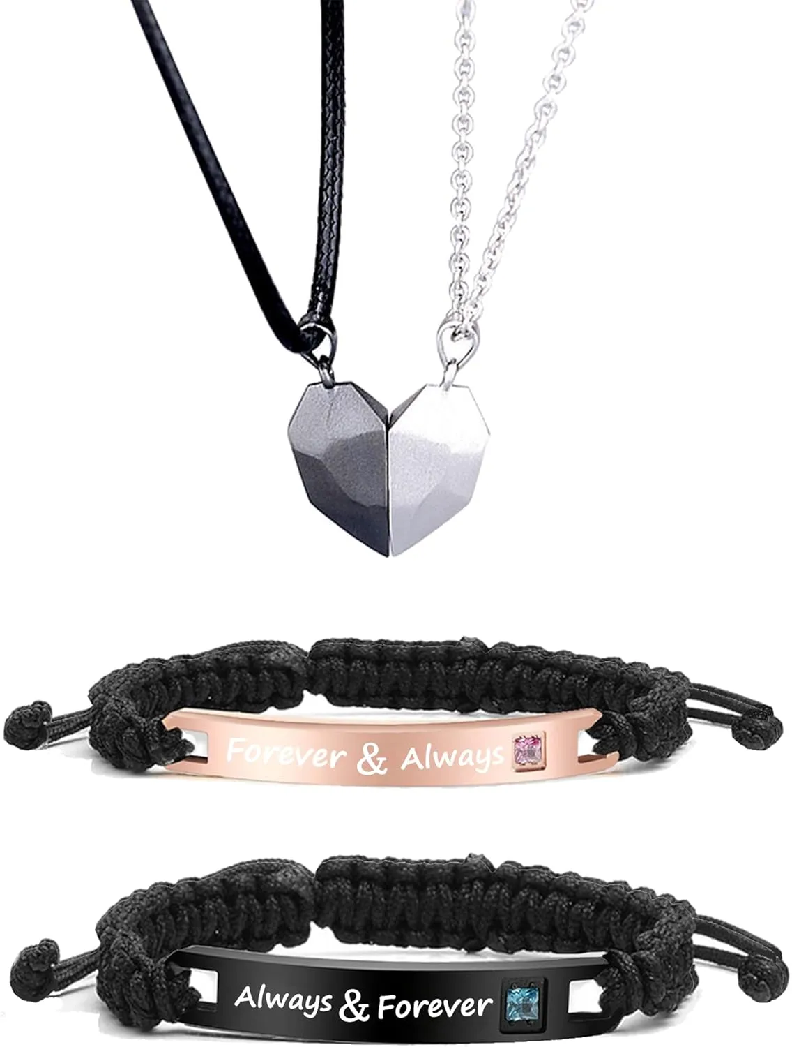 Couple Bracelet Long Distance Pulseras Para Mujer Matching Heart Couples Bracelets Necklaces Set for Bf Gf Couples Jewelry Set Couples Gifts for Him Her Wedding Gifts for Couples 2024