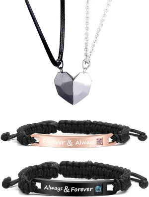 Couple Bracelet Long Distance Pulseras Para Mujer Matching Heart Couples Bracelets Necklaces Set for Bf Gf Couples Jewelry Set Couples Gifts for Him Her Wedding Gifts for Couples 2024