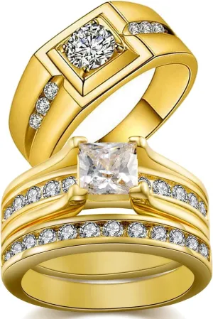 Couple Rings Gold Plated Matching Rings His and Her Rings AAA CZ Women Wedding Ring Sets