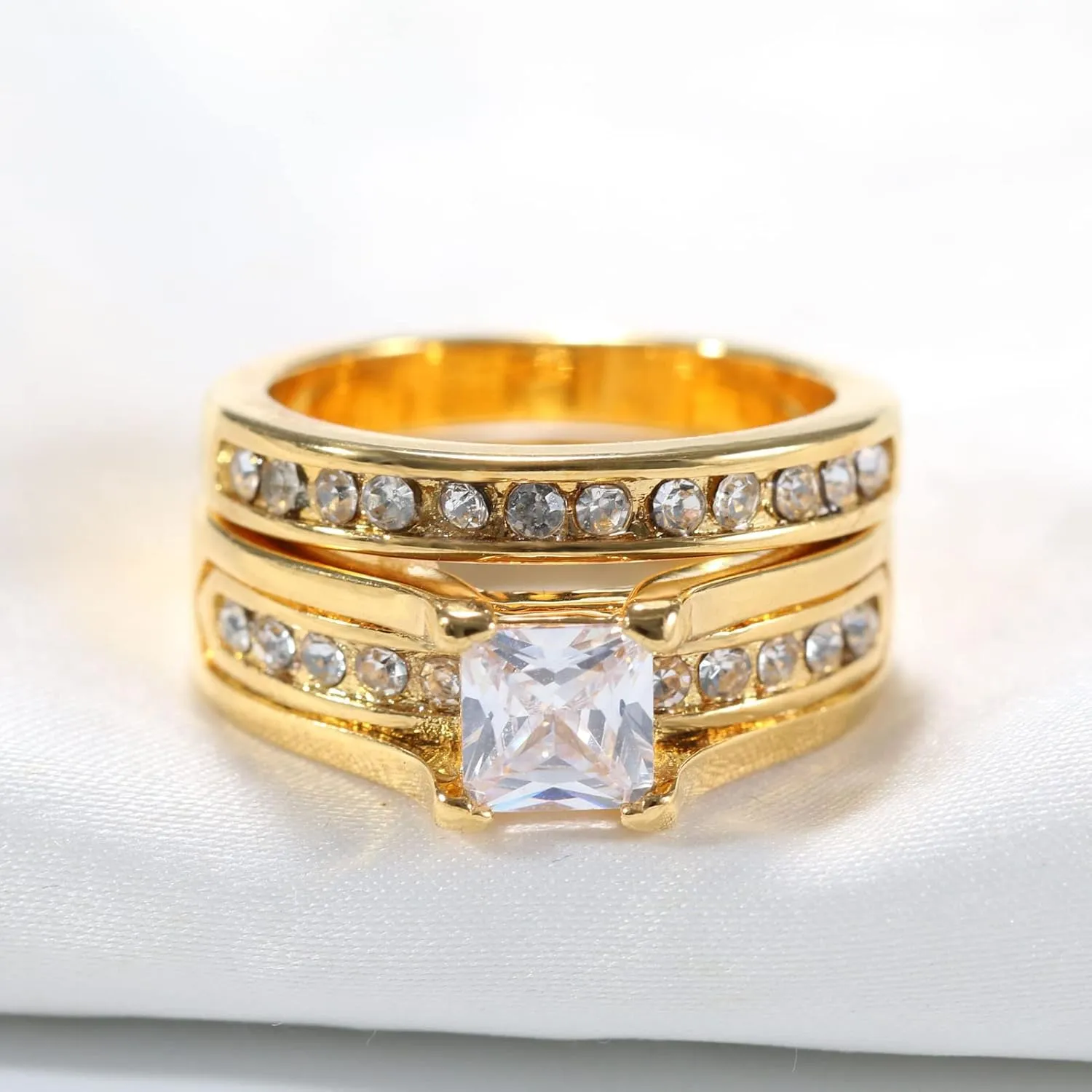 Couple Rings Gold Plated Matching Rings His and Her Rings AAA CZ Women Wedding Ring Sets