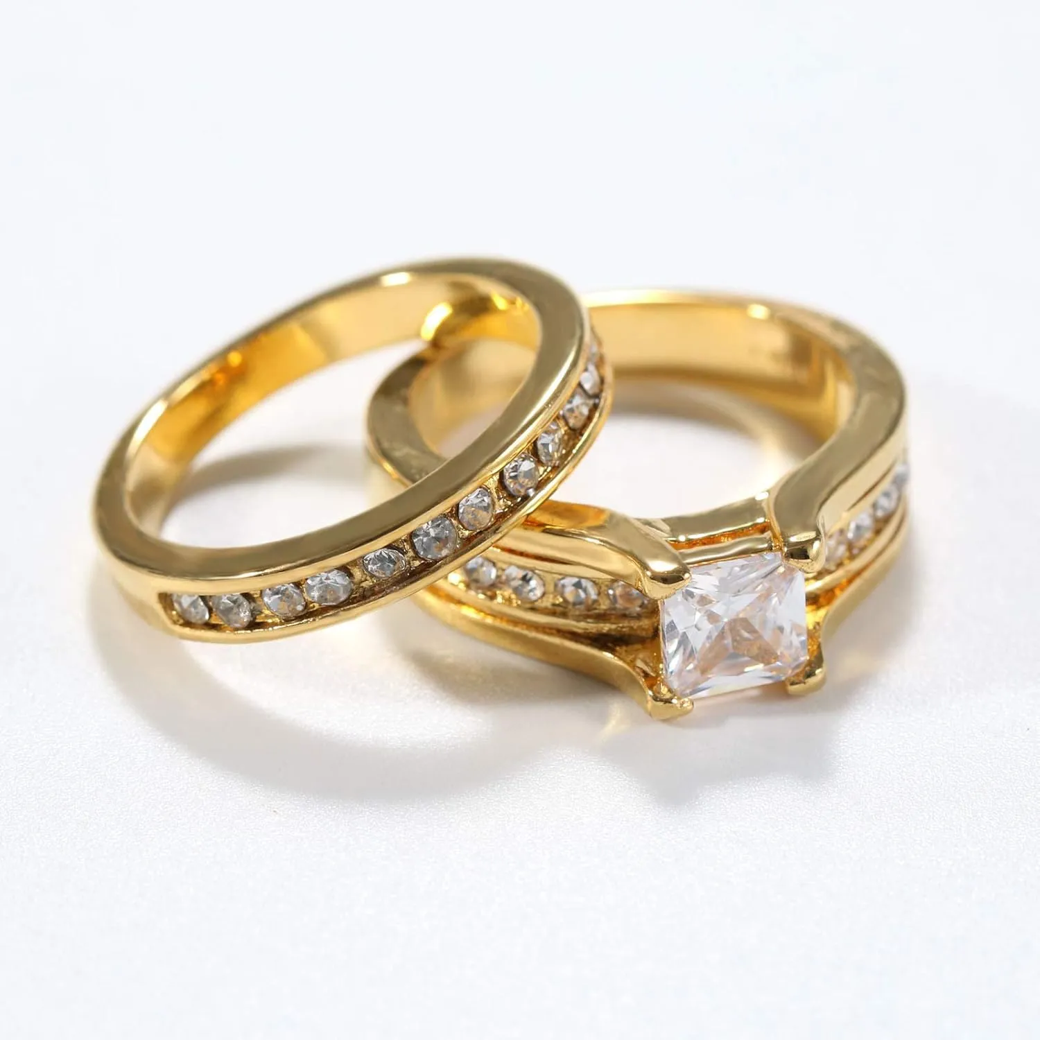 Couple Rings Gold Plated Matching Rings His and Her Rings AAA CZ Women Wedding Ring Sets