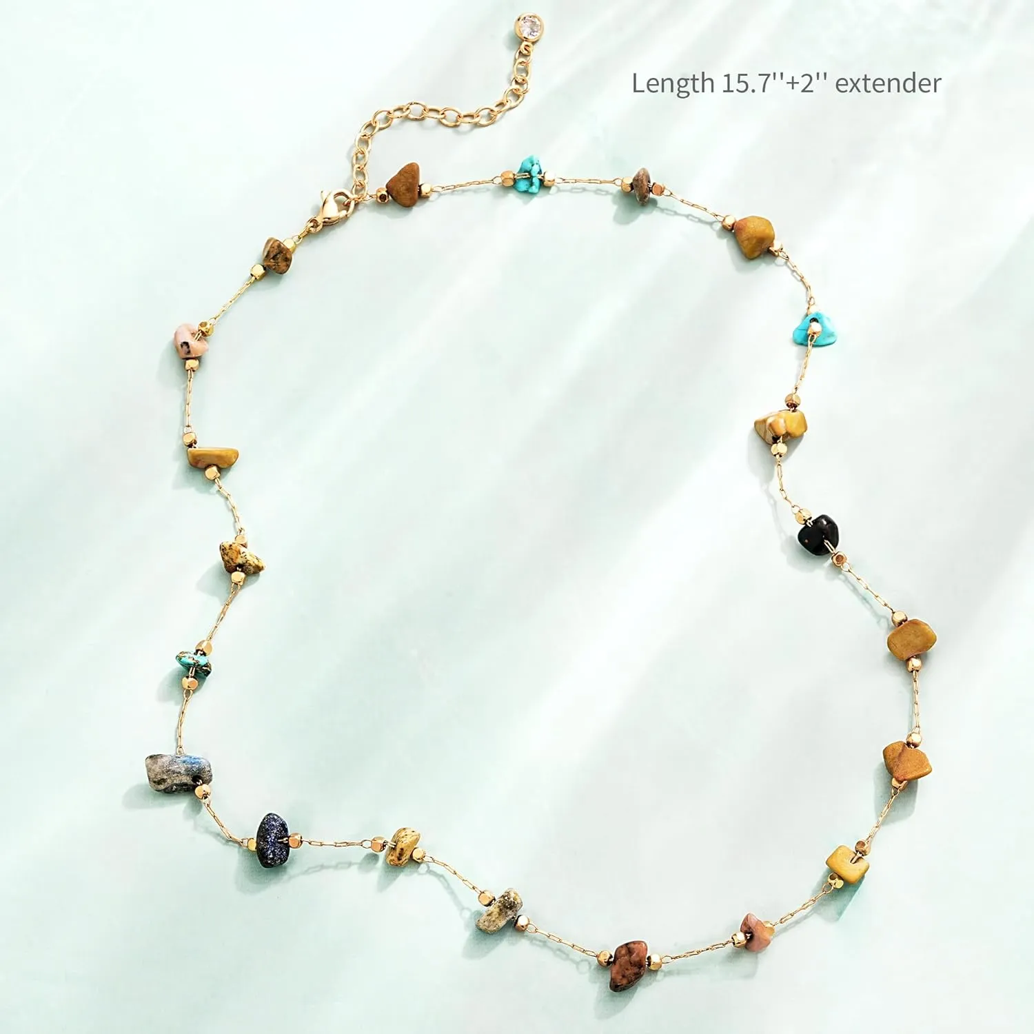 Created Turquoise Necklace for Women 14K Gold Plated Beaded Heart Choker Boho Necklaces Handmade Beach Summer Everyday Gold Jewelry Gifts