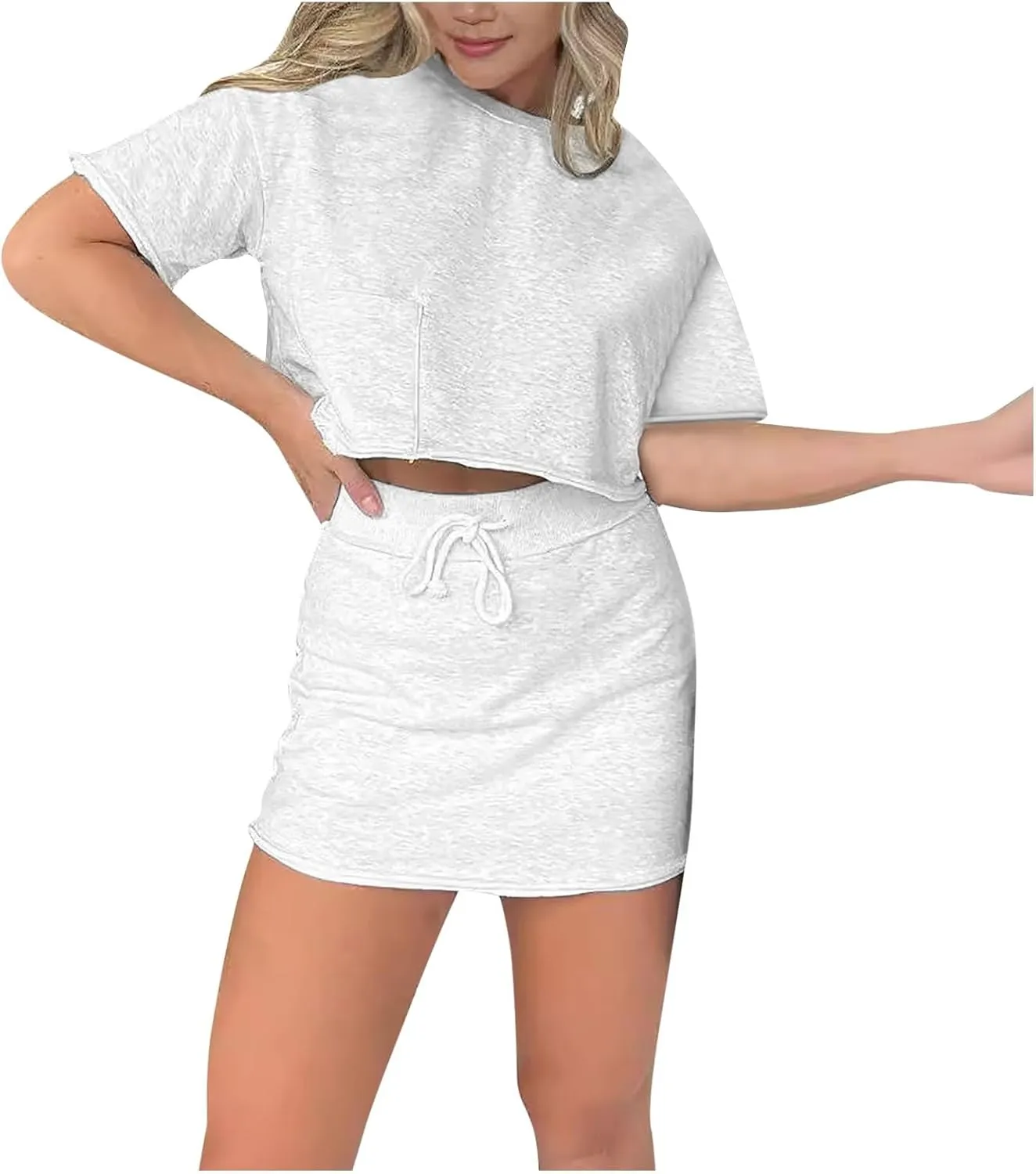 Cropped Tee Skort Set Sweat Skirt Sets Women 2 Piece Outfits Two Piece Tennis Skirt Set for Women Dressy Long