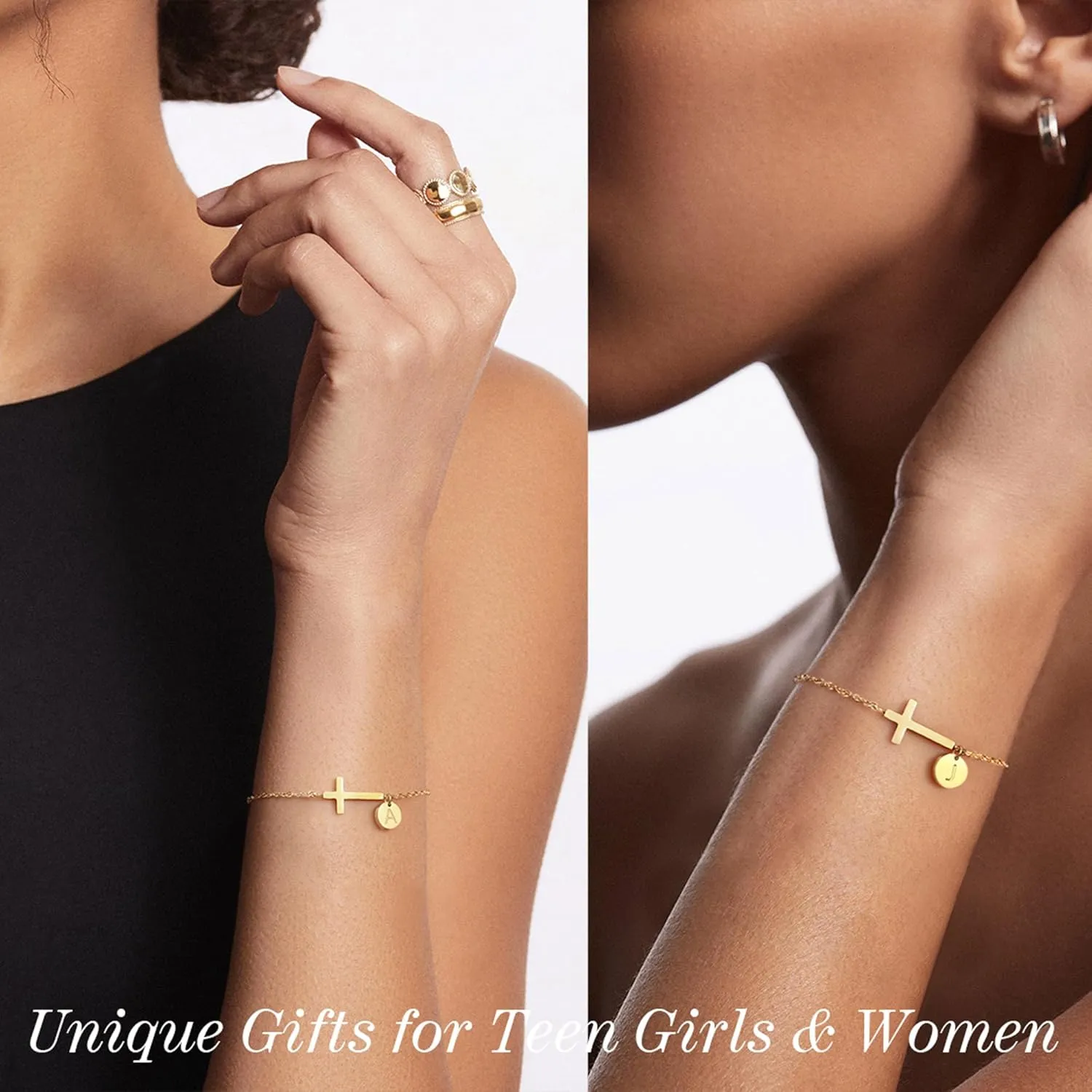 Cross Bracelet for Women, Easter Basket Stuffers for Teens Gold Initial Bracelets for Teen Christian Gifts for Women Dainty Religious Baptism Religious Confirmation Communion Faith Jewelry