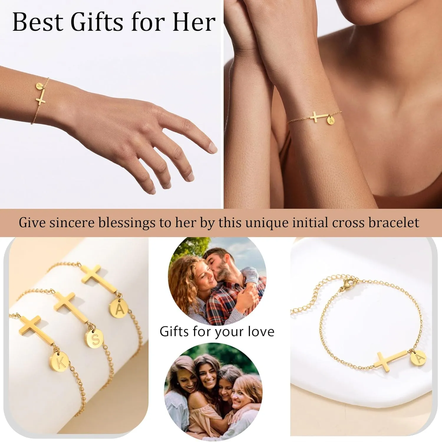 Cross Bracelet for Women, Easter Basket Stuffers for Teens Gold Initial Bracelets for Teen Christian Gifts for Women Dainty Religious Baptism Religious Confirmation Communion Faith Jewelry