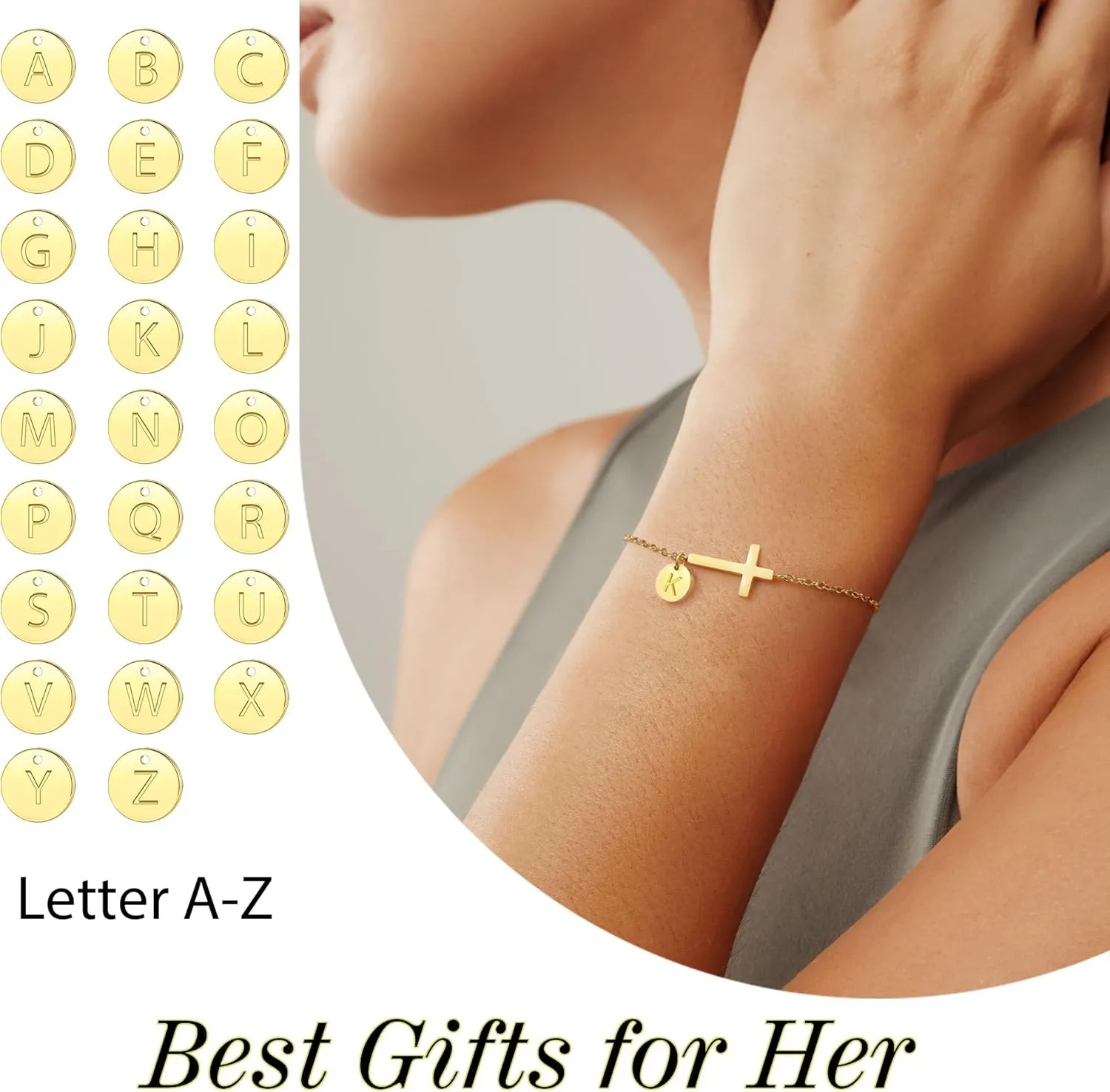 Cross Bracelet for Women, Easter Basket Stuffers for Teens Gold Initial Bracelets for Teen Christian Gifts for Women Dainty Religious Baptism Religious Confirmation Communion Faith Jewelry