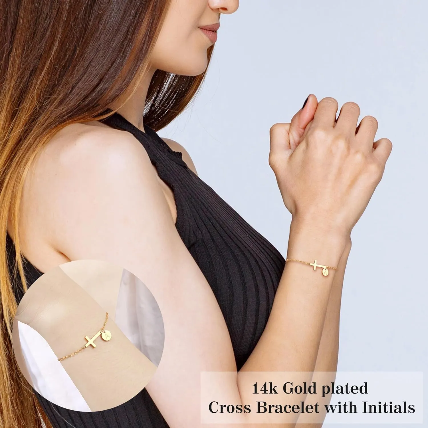 Cross Bracelet for Women, Easter Basket Stuffers for Teens Gold Initial Bracelets for Teen Christian Gifts for Women Dainty Religious Baptism Religious Confirmation Communion Faith Jewelry