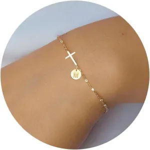 Cross Bracelet for Women, Easter Basket Stuffers for Teens Gold Initial Bracelets for Teen Christian Gifts for Women Dainty Religious Baptism Religious Confirmation Communion Faith Jewelry