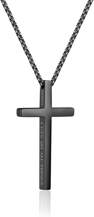 Cross Necklace for Men, Stainless Steel Pendant Box Chain Jewelry, Christmas Stocking Stuffers, Christian Baptism Birthday Boys Ideas Gifts, Chain:18 inches Cross Pendant 1.9" *1.1", Stainless Steel,