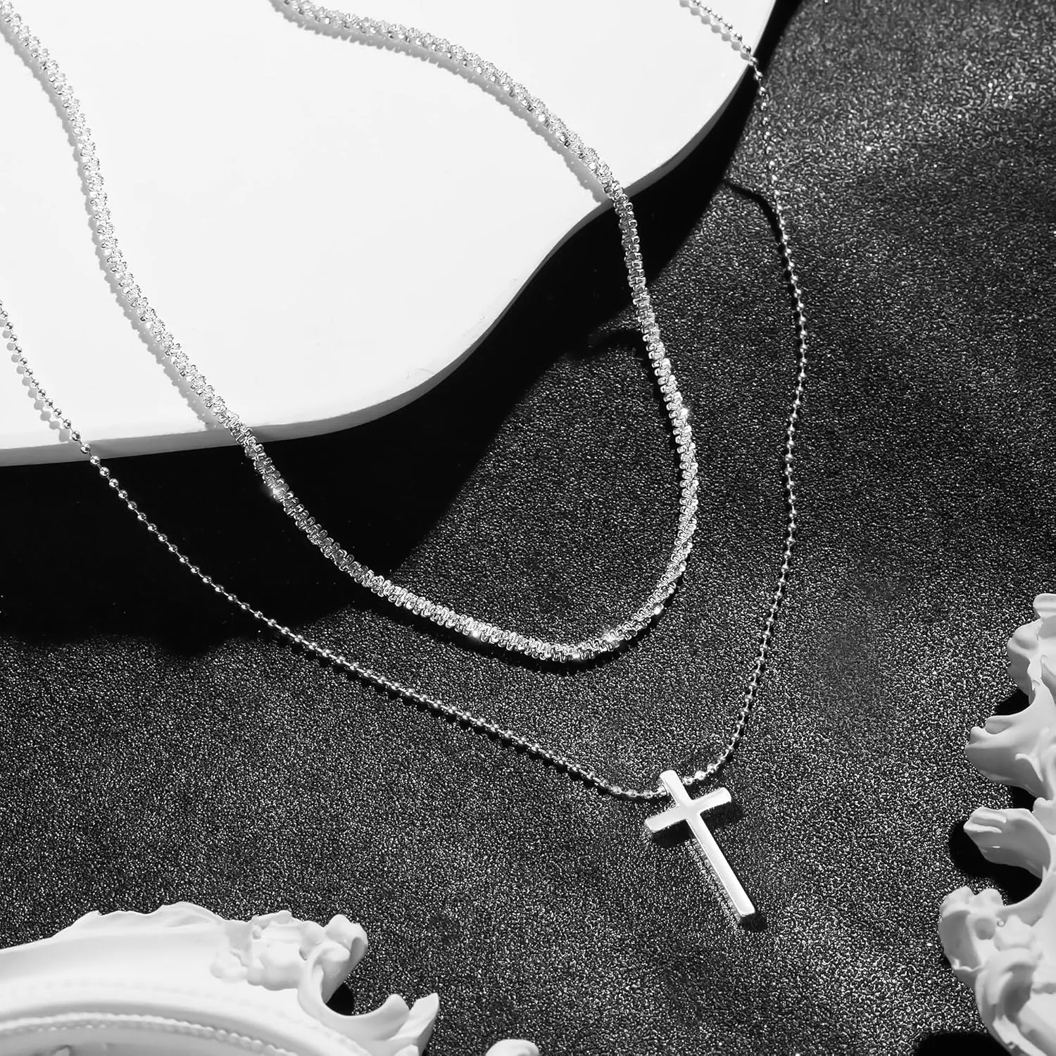 Cross Necklace for Women, 14K Gold/Silver Layered Cross Necklaces Dainty Cubic Zirconia Cross Necklaces Sideways Pearl Cross Choker Necklace for Women Trendy Necklace for Women Jewelry Gift