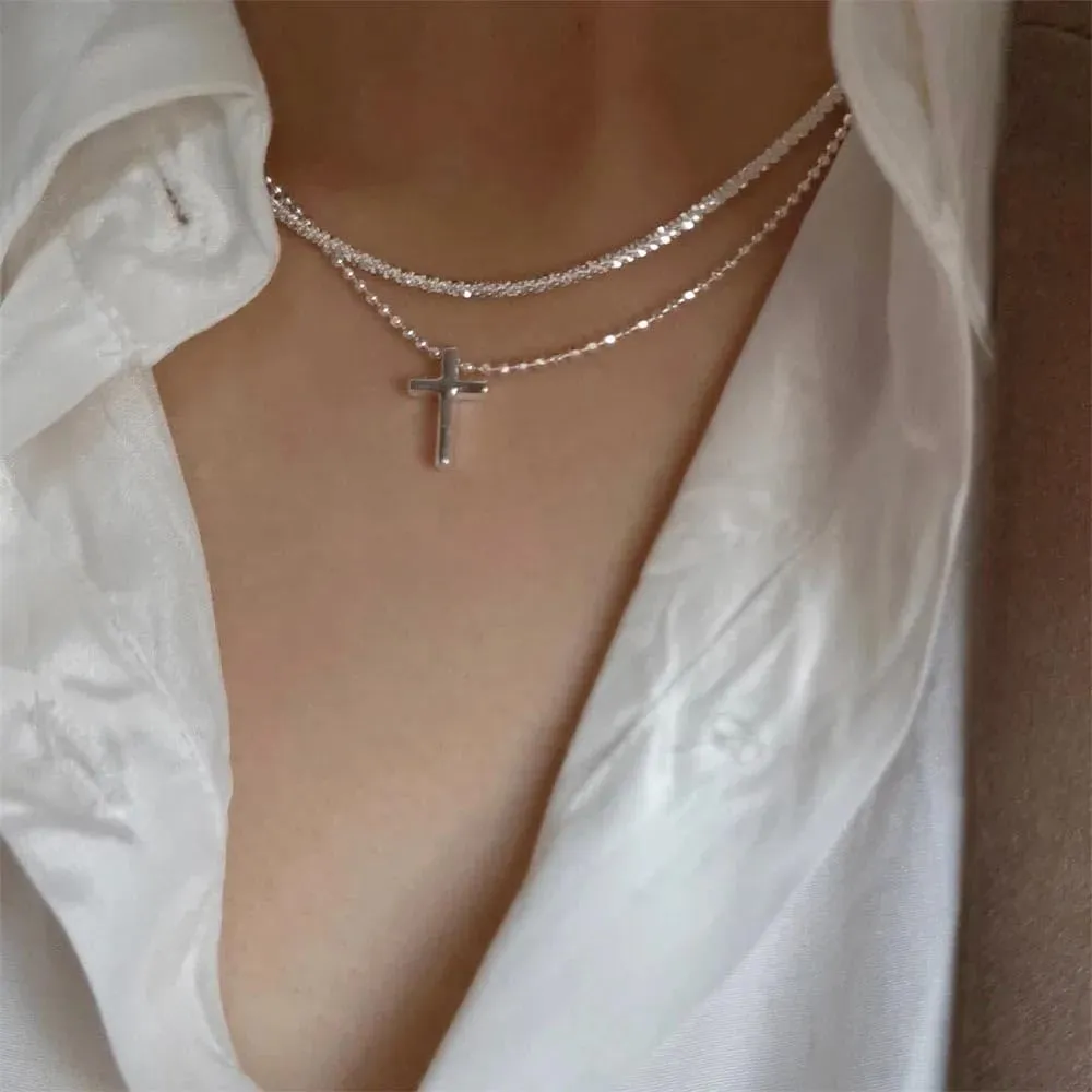 Cross Necklace for Women, 14K Gold/Silver Layered Cross Necklaces Dainty Cubic Zirconia Cross Necklaces Sideways Pearl Cross Choker Necklace for Women Trendy Necklace for Women Jewelry Gift