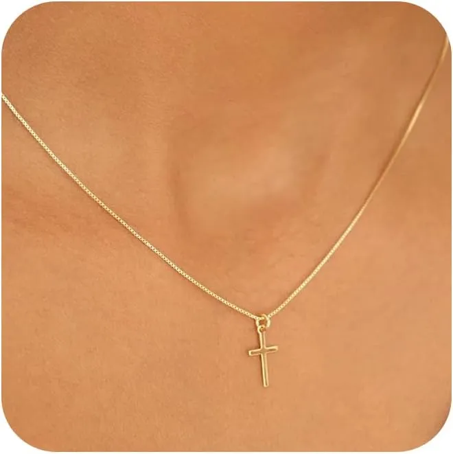 Cross Necklace for Women 14K Gold/Silver Plated Dainty Small Cross Pendant Choker Simple Trendy Cute Cross Charm Chain Necklace Faith Jewelry