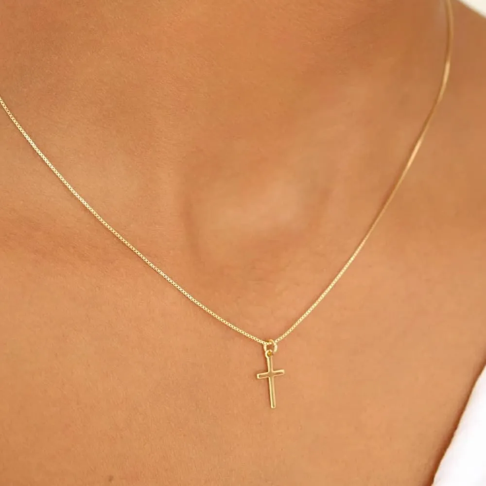 Cross Necklace for Women 14K Gold/Silver Plated Dainty Small Cross Pendant Choker Simple Trendy Cute Cross Charm Chain Necklace Faith Jewelry