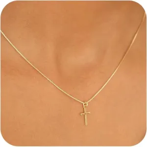 Cross Necklace for Women 14K Gold/Silver Plated Dainty Small Cross Pendant Choker Simple Trendy Cute Cross Charm Chain Necklace Faith Jewelry