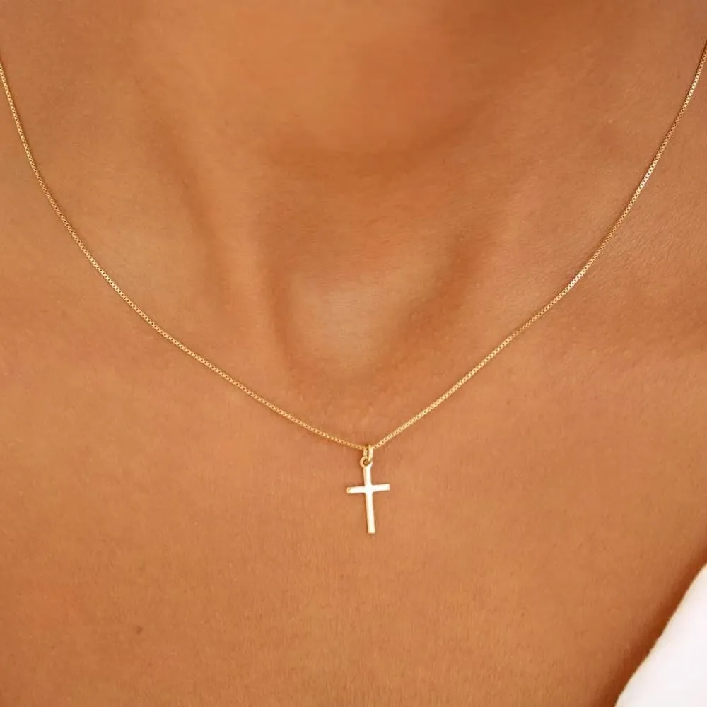 Cross Necklace for Women 14K Gold/Silver Plated Dainty Small Cross Pendant Choker Simple Trendy Cute Cross Charm Chain Necklace Faith Jewelry