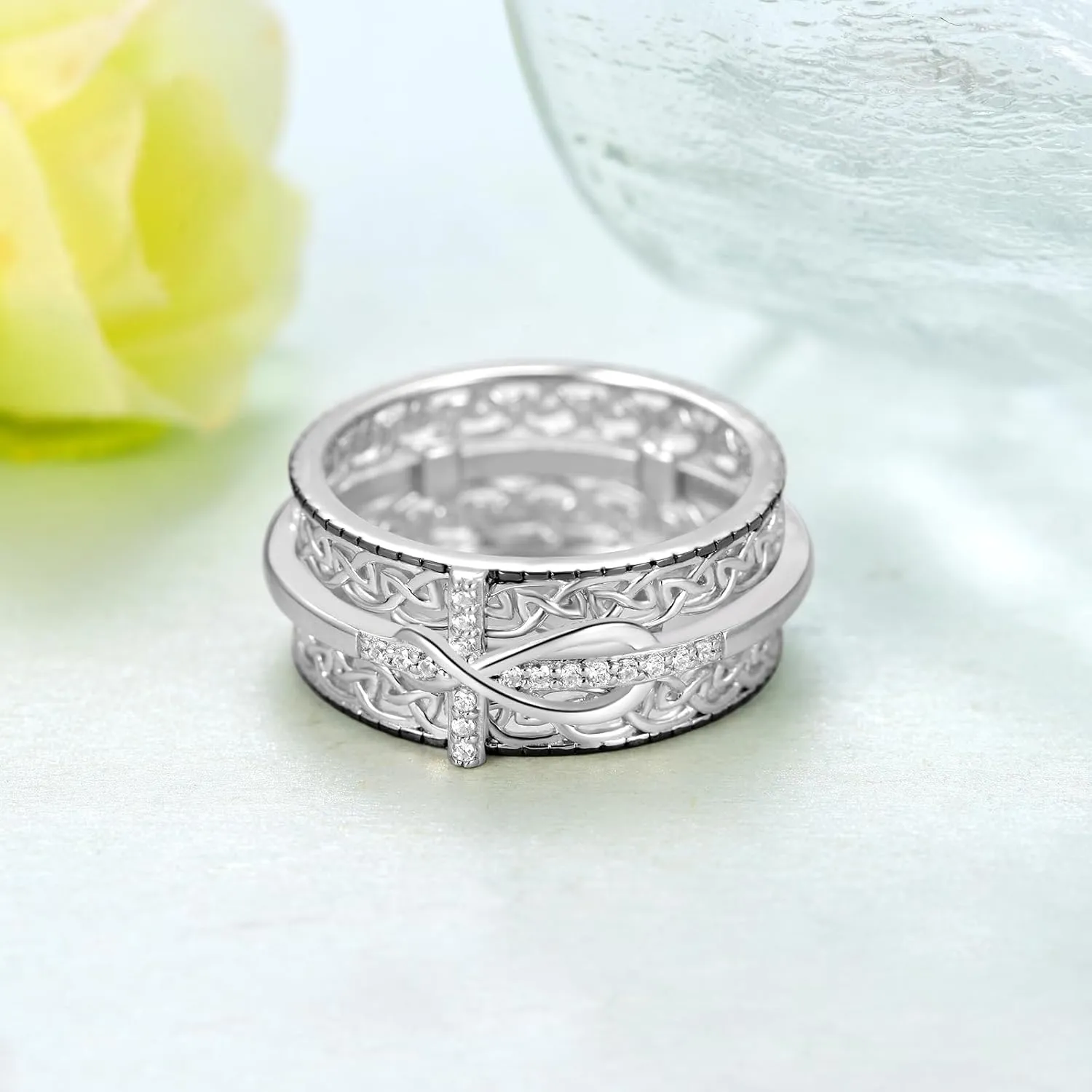 Cross Spinner Ring for Women Sterling Silver Cross Fidget Ring Christian Jewelry Gifts for Women (SZIE 7)
