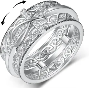 Cross Spinner Ring for Women Sterling Silver Cross Fidget Ring Christian Jewelry Gifts for Women (SZIE 7)