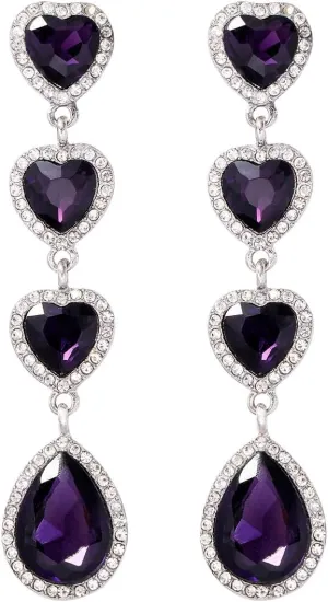 Crystal Heart Long Dangle Earrings Sparkly Colorful Rhinestone Love Heart Drop Earrings Prom Wedding Jewelry